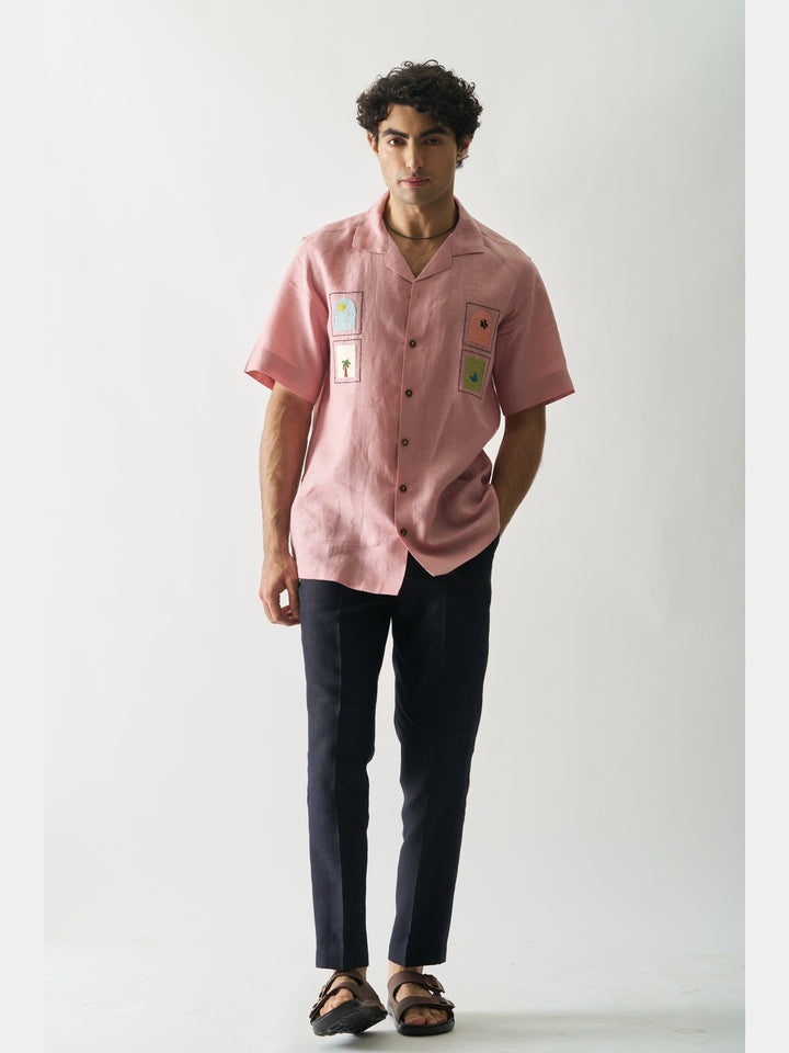 Island Escape - Hand Embroidered Linen Shirt