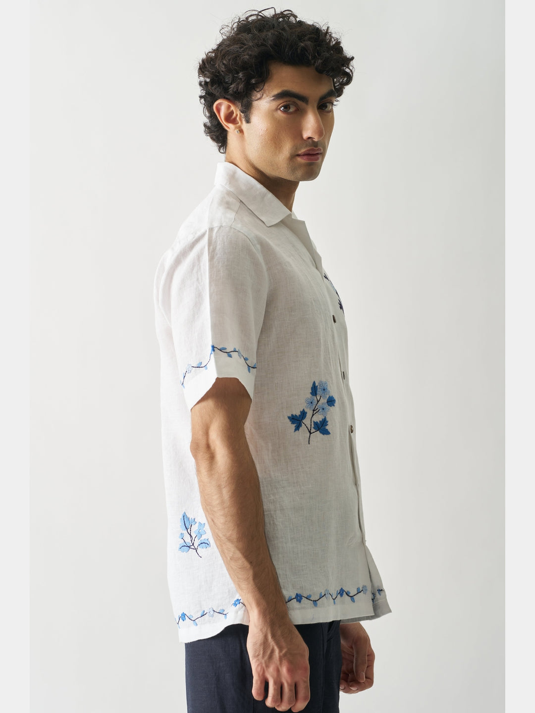 Blossom Cascade - Hand Embroidered Linen Shirt