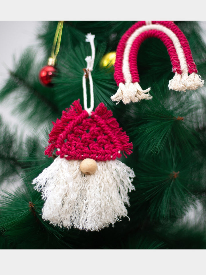 Macrame Christmas Ornaments Set of 3 in Red and White Combo