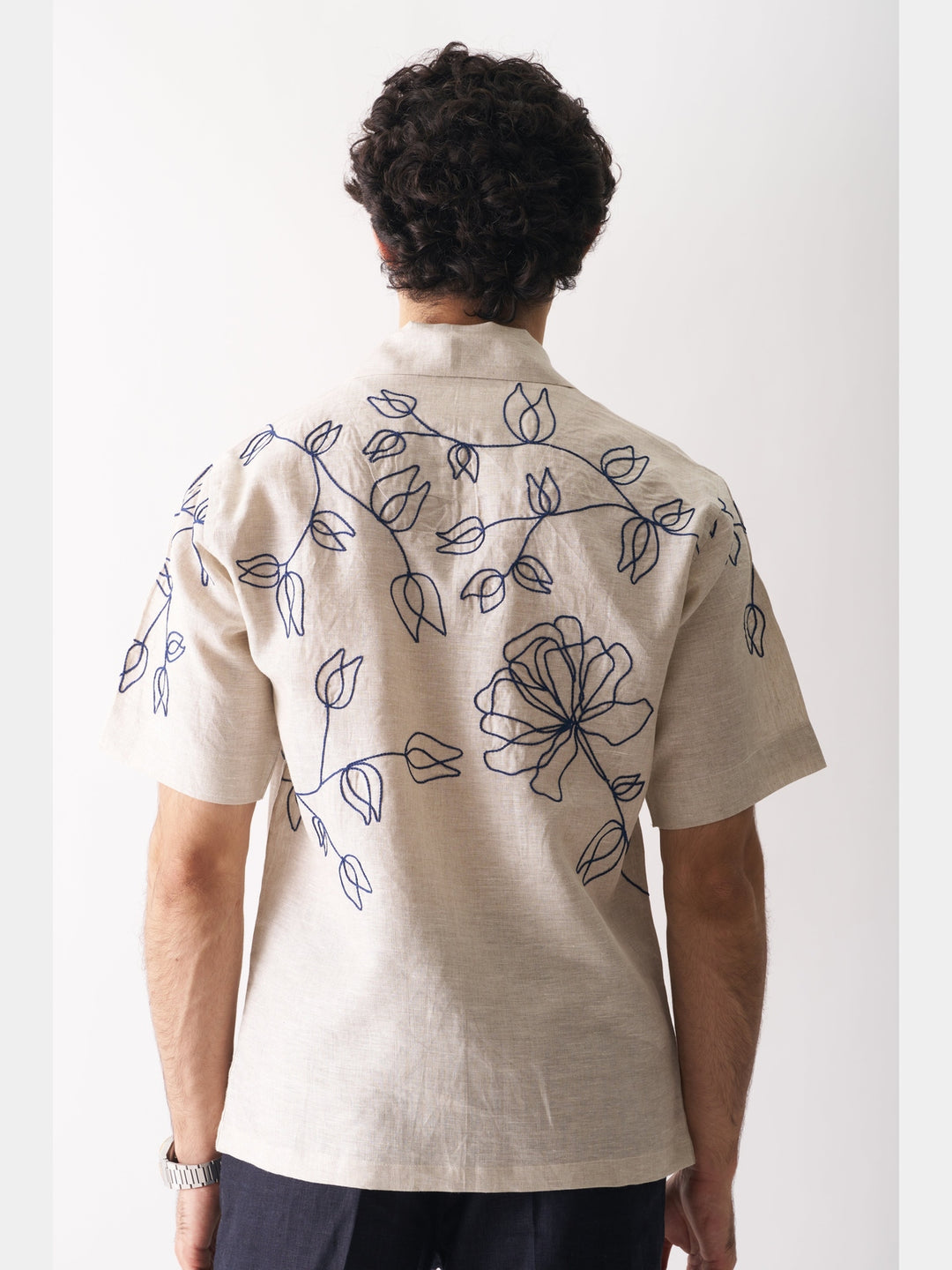 Floral Serenade - Hand Embroidered Linen Shirt