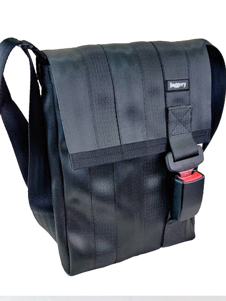 Noir Freelancer's Satchel Bag in Rescued Car Seat Belts [11" cafe bag]