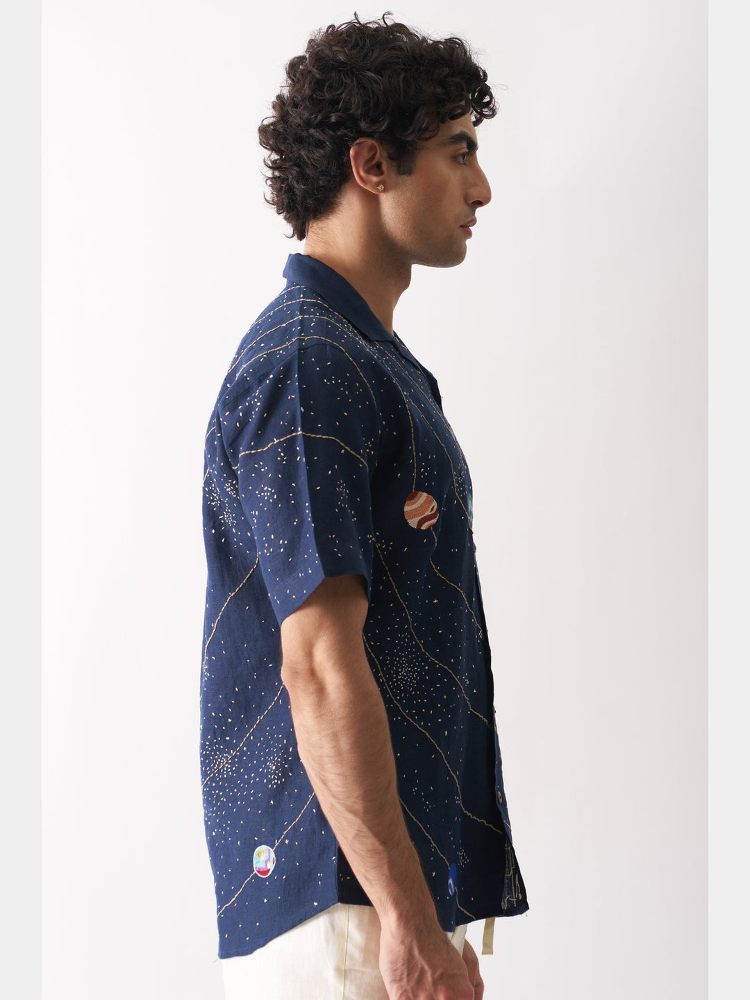 Celestial Panorama - Hand Embroidered Linen Shirt Cultura Studio