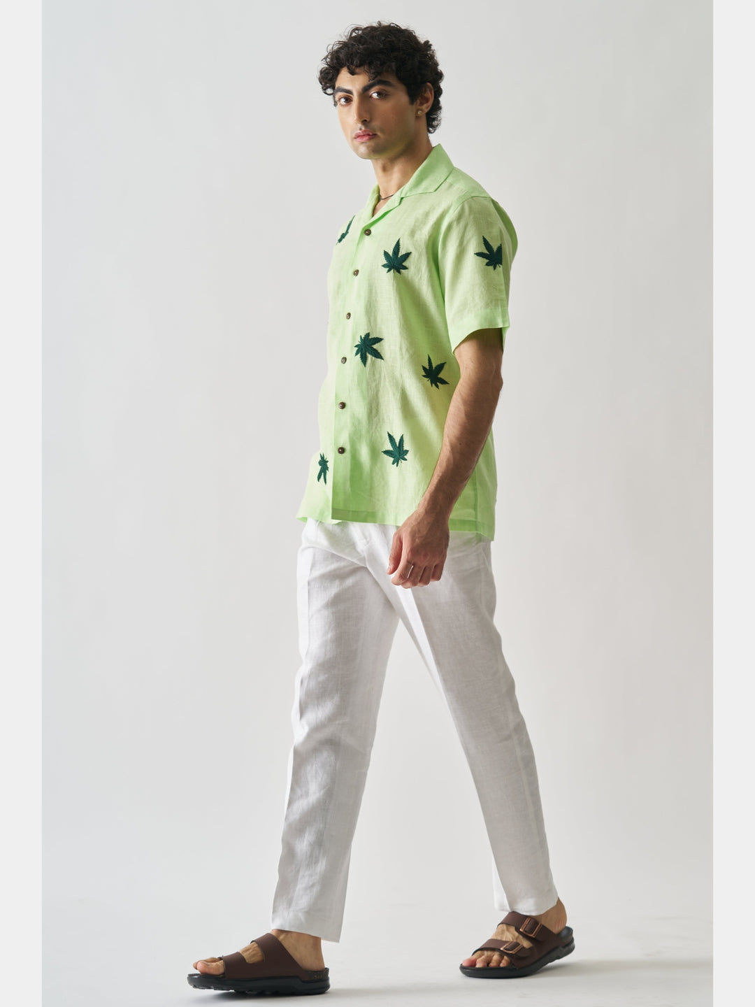 High On Cannabis - Hand Embroidered Linen Shirt Cultura Studio