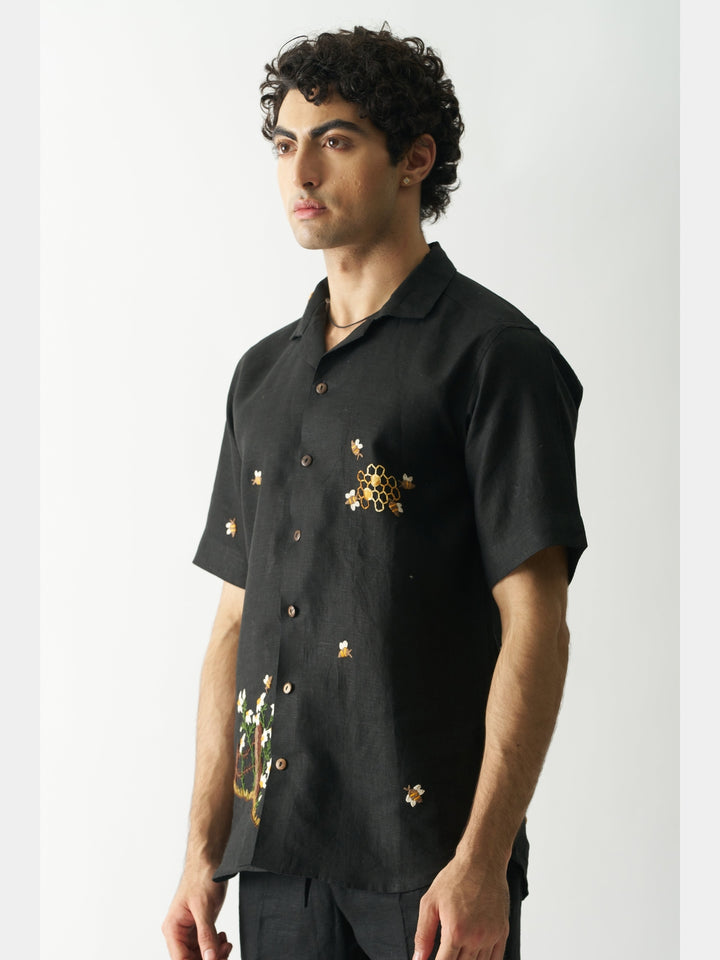 Buzzing Bees - Hand Embroidered Linen Shirt