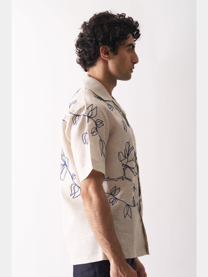 Floral Serenade - Hand Embroidered Linen Shirt