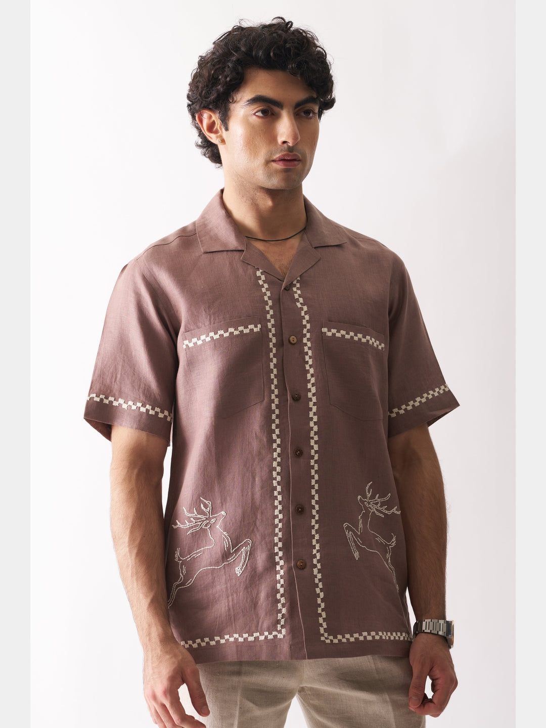 Deer’s Delight - Hand Embroidered Linen Shirt