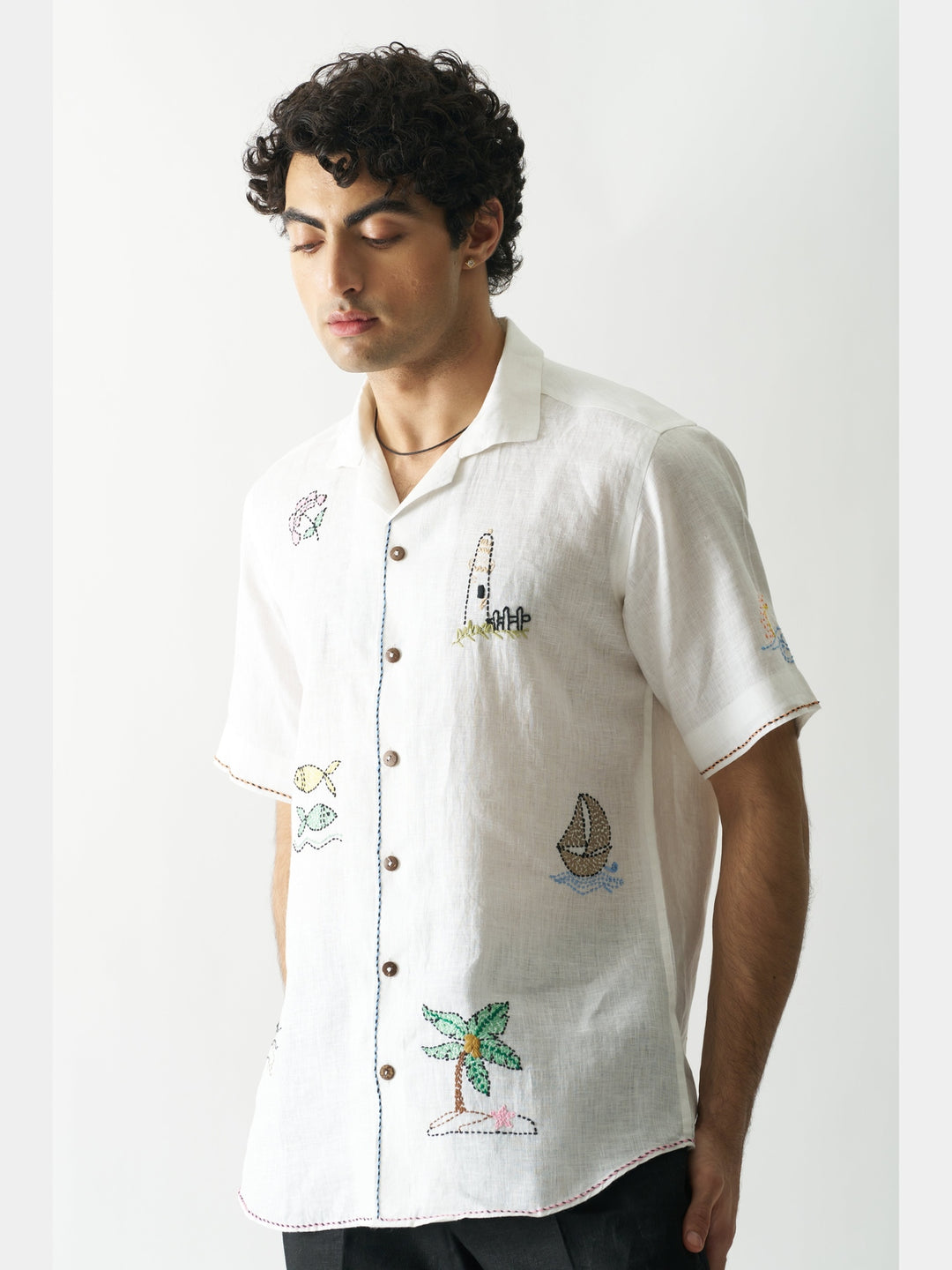 Beach Bliss - Hand Embroidered Linen Shirt