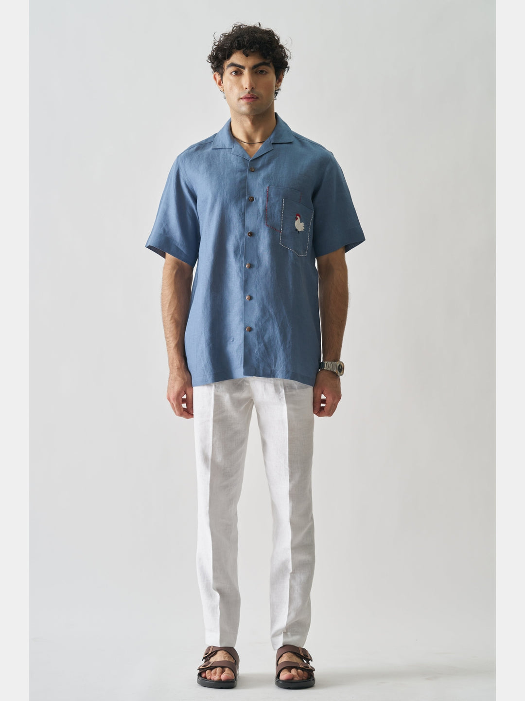 Rooster’s Roost - Hand Embroidered Linen Shirt