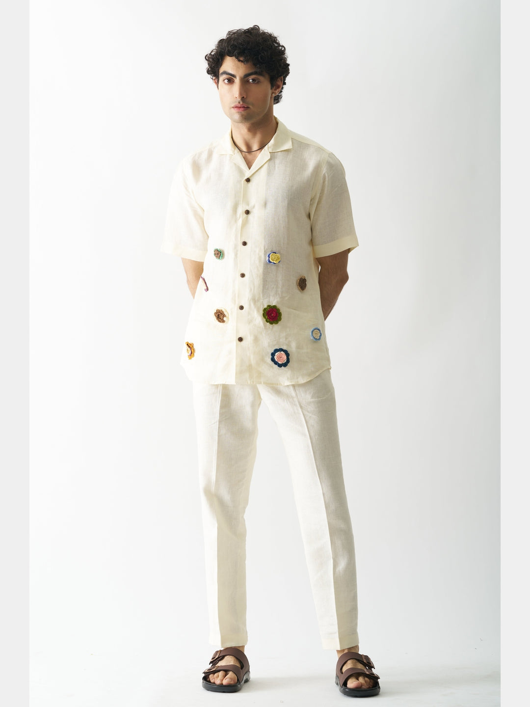 Off-White Petals - Hand Embroidered Linen Shirt