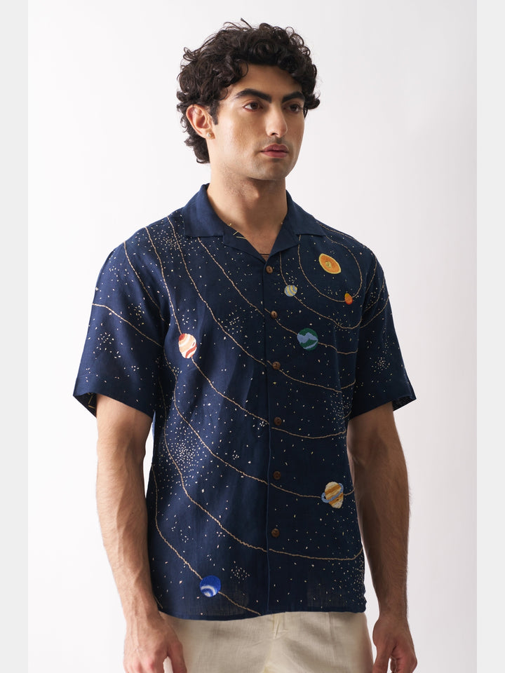 Celestial Panorama - Hand Embroidered Linen Shirt Cultura Studio