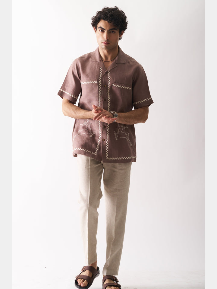 Deer’s Delight - Hand Embroidered Linen Shirt