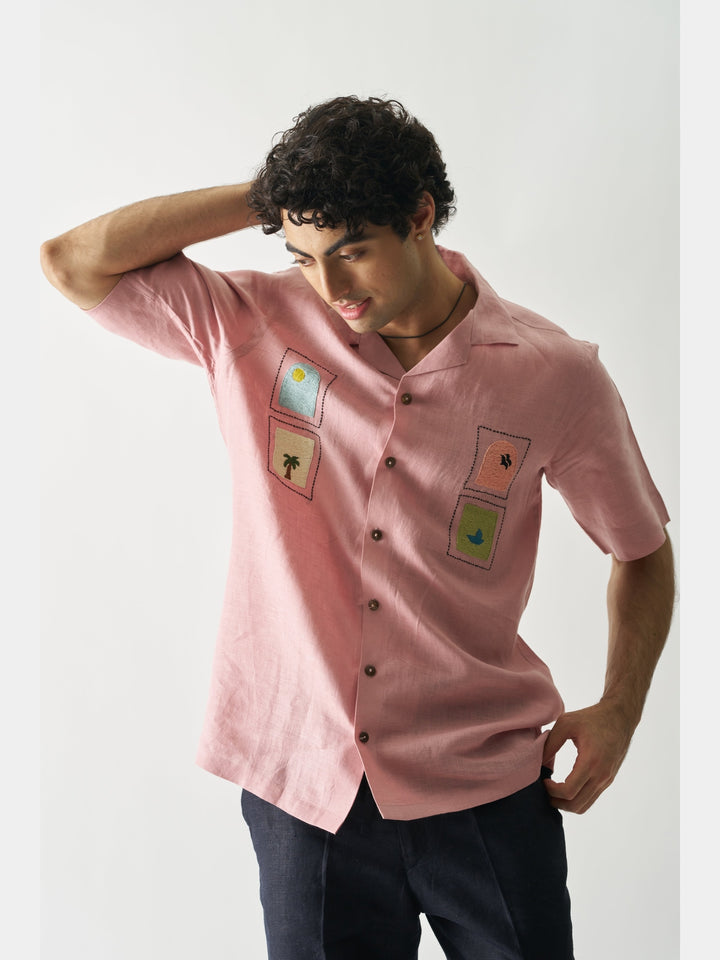 Island Escape - Hand Embroidered Linen Shirt