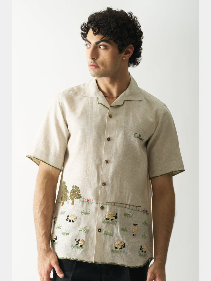 Lazy Sheep - Hand Embroidered Linen Shirt Cultura Studio