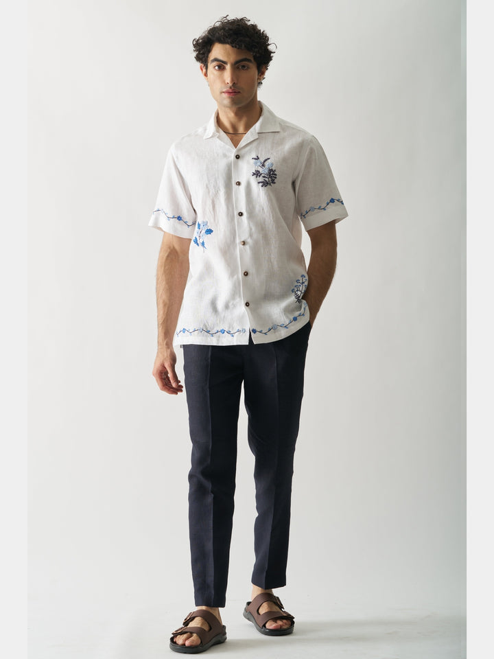 Blossom Cascade - Hand Embroidered Linen Shirt