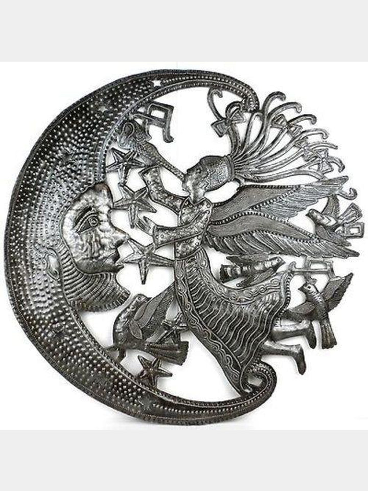 Angel and Moon Celestial Haitian Metal Drum Wall Art, 24" Global Crafts