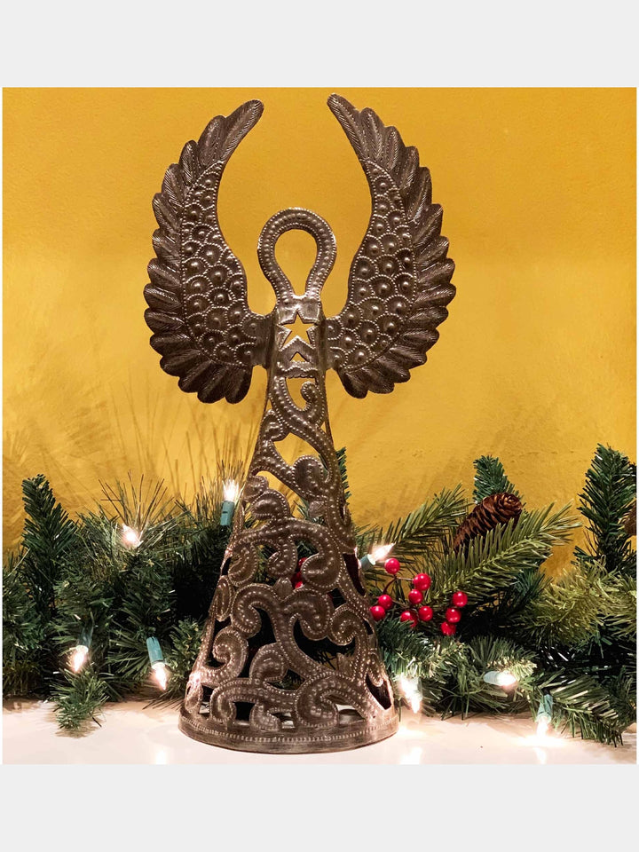 Standing Angel Wings Up Haitian Metal Drum Tabletop Décor, 16" Global Crafts