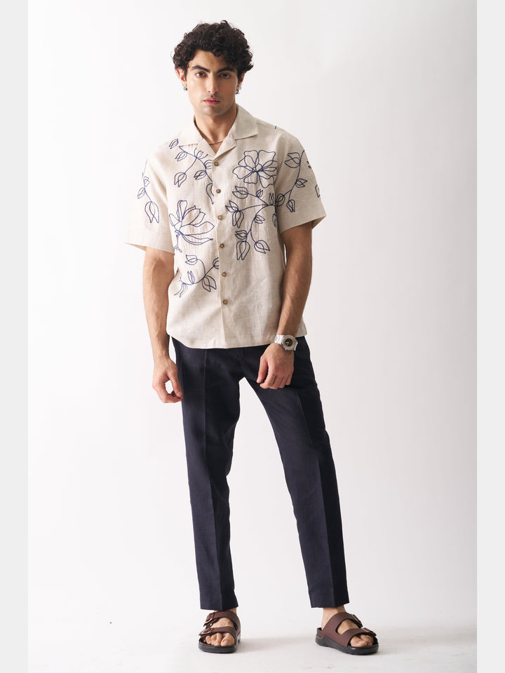 Floral Serenade - Hand Embroidered Linen Shirt