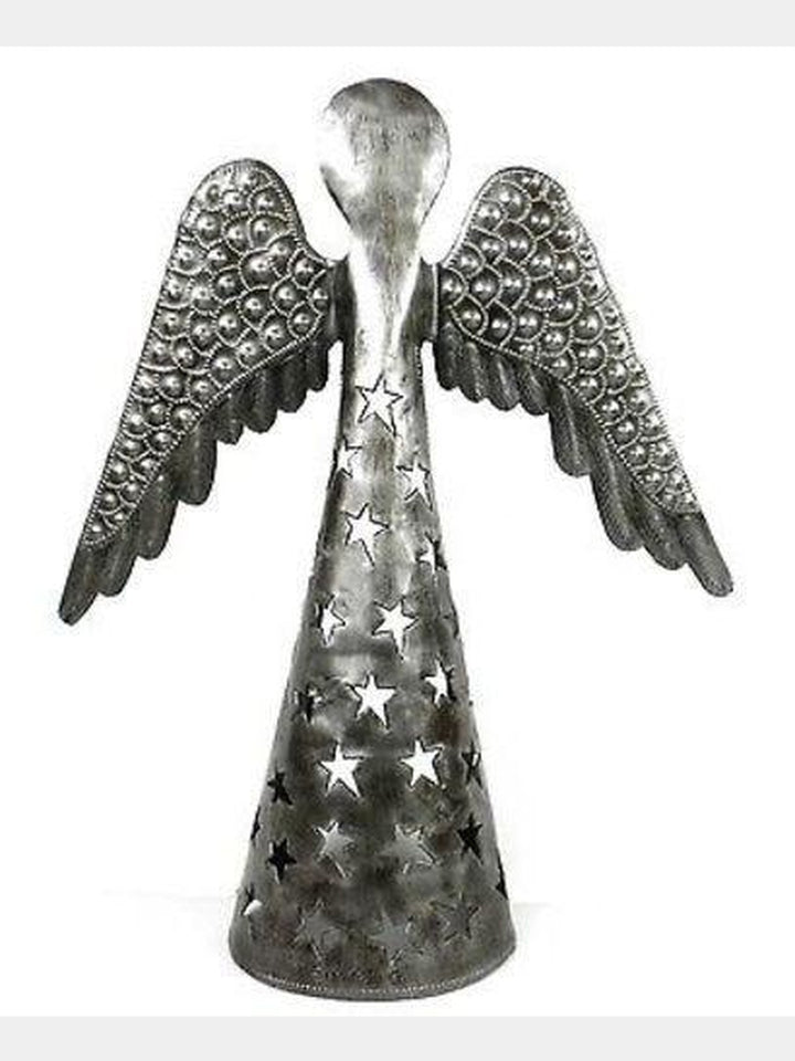 Standing Angel Wings Down Haitian Metal Drum Tabletop Décor, 14" Global Crafts