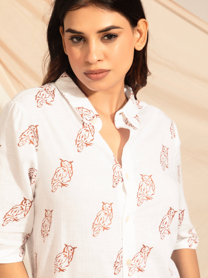 Indian Eagle Owl Hand Block Printed Shirt