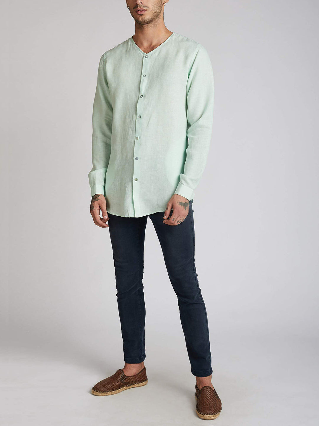 Crescent V Neck Kurta Green