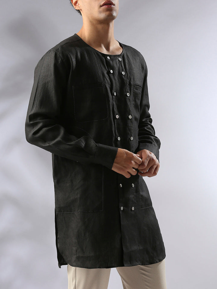 Ashoka Double Breasted Kurta Black