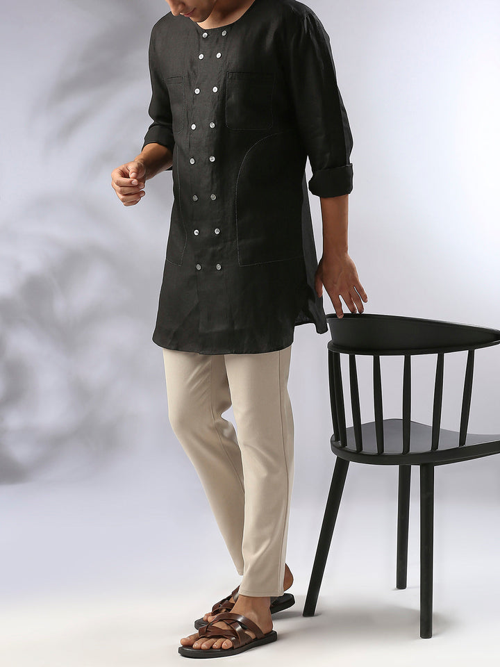 Ashoka Double Breasted Kurta Black