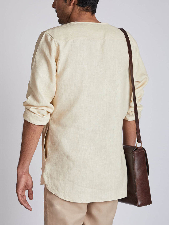 Crescent V Neck Kurta Beige