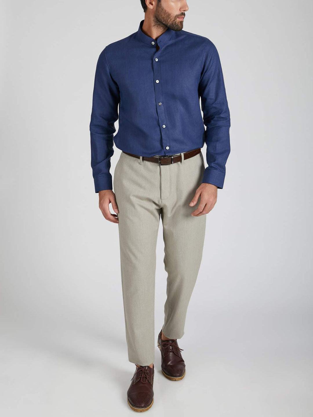 Origin Mandarin Collar Shirt Navy Blue