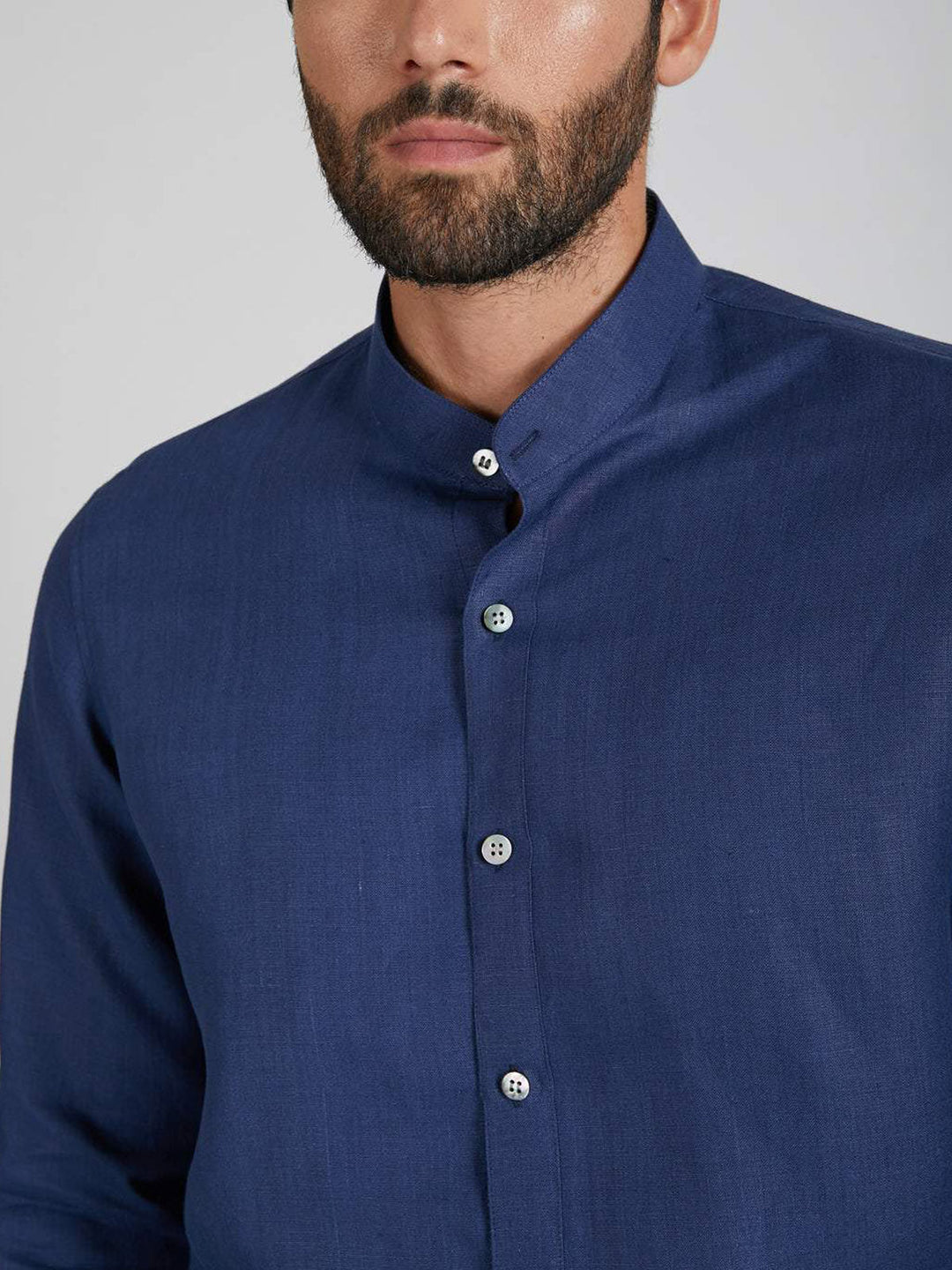 Origin Mandarin Collar Shirt Navy Blue