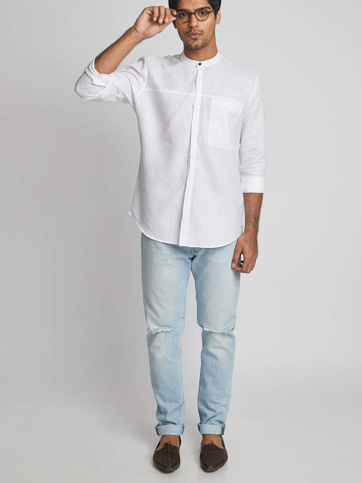 Reflect Round Collar Shirt White