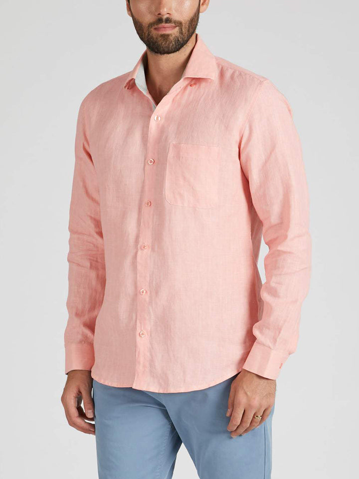 Breath Contrast Trim Shirt Peach