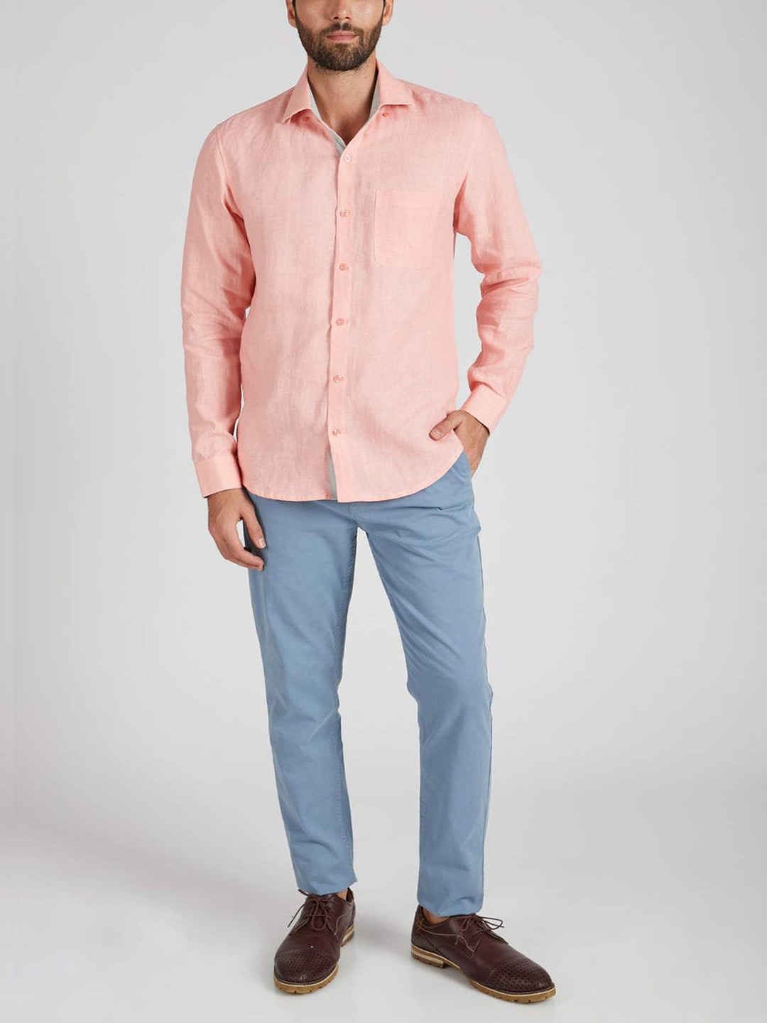 Breath Contrast Trim Shirt Peach