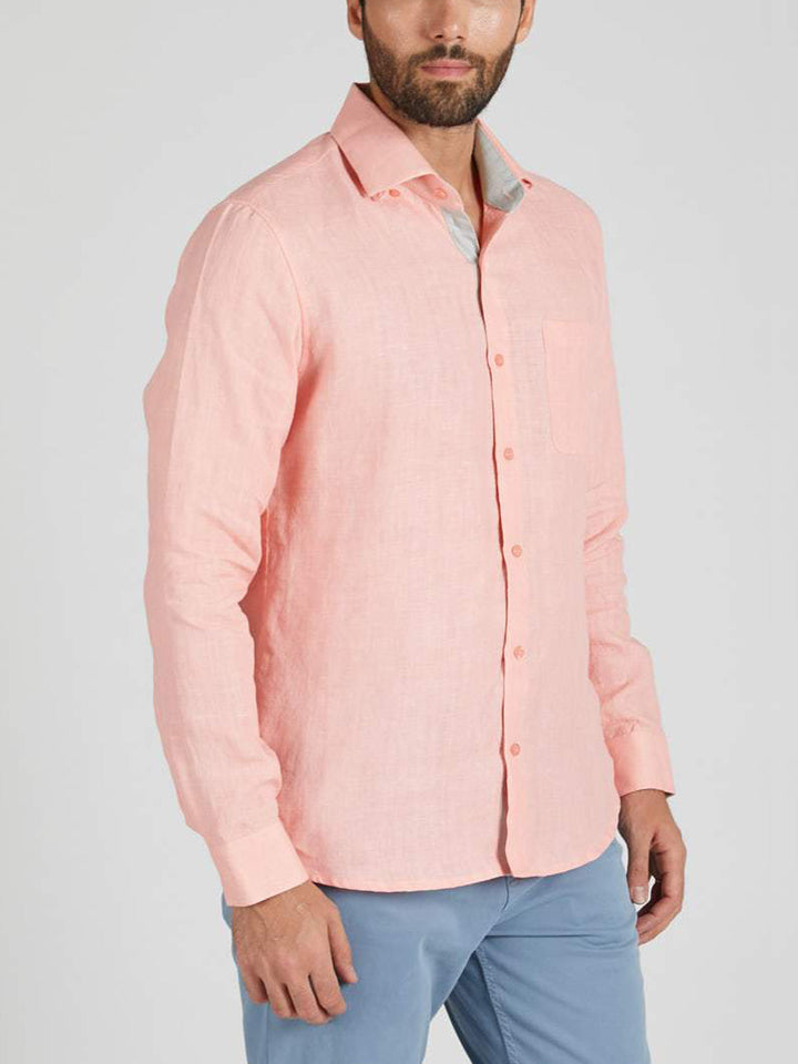 Breath Contrast Trim Shirt Peach