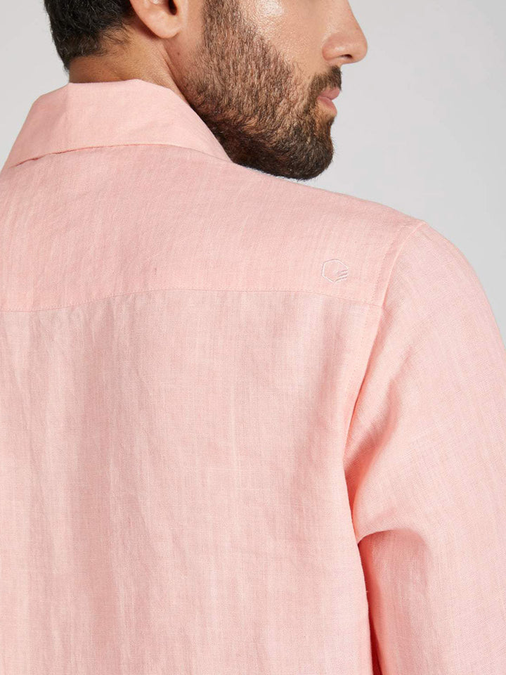 Breath Contrast Trim Shirt Peach