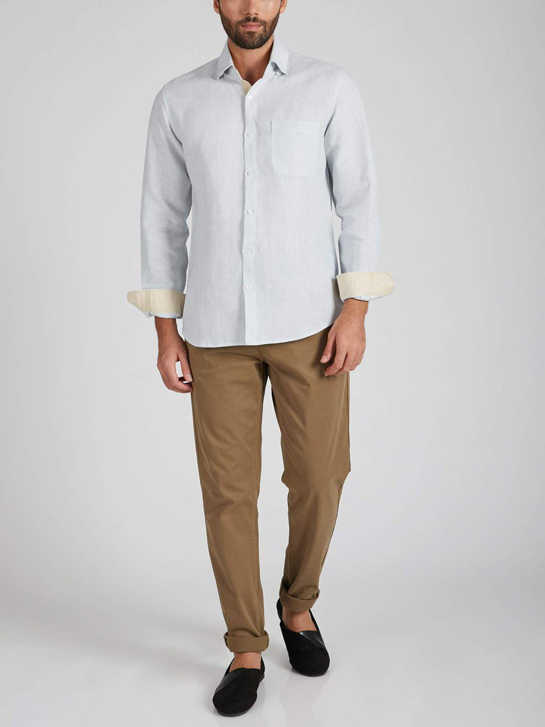 Breath Contrast Trim Shirt Light Blue