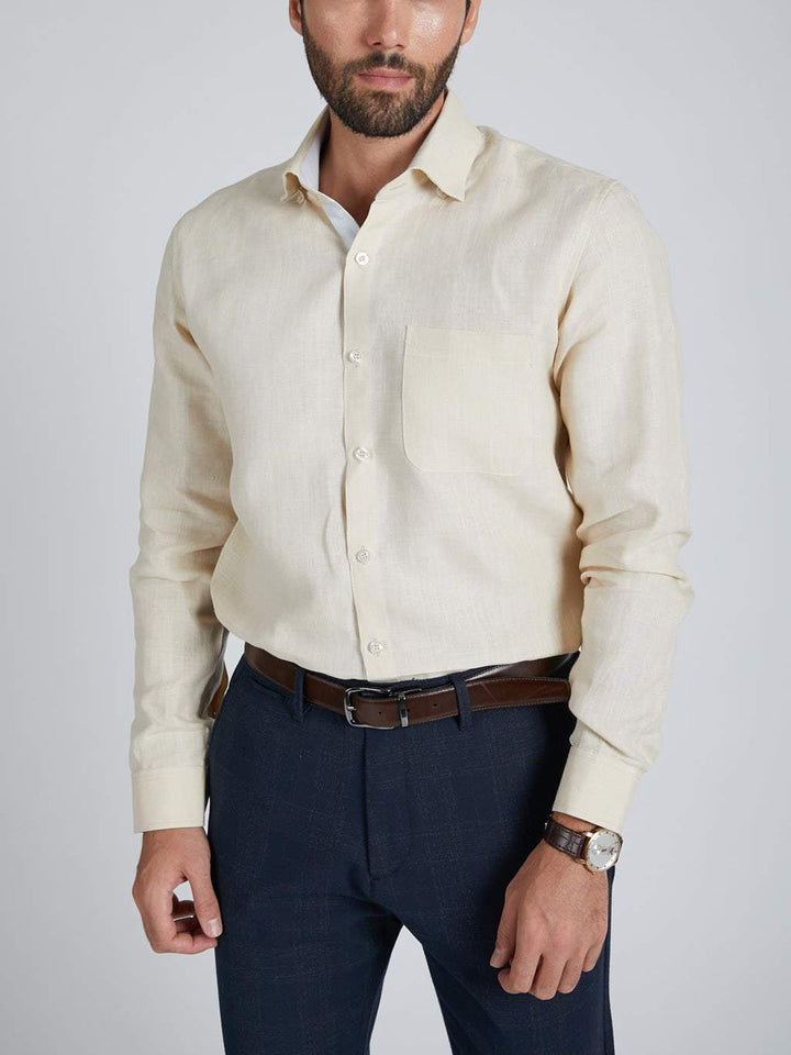 Breath Contrast Trim Shirt Beige