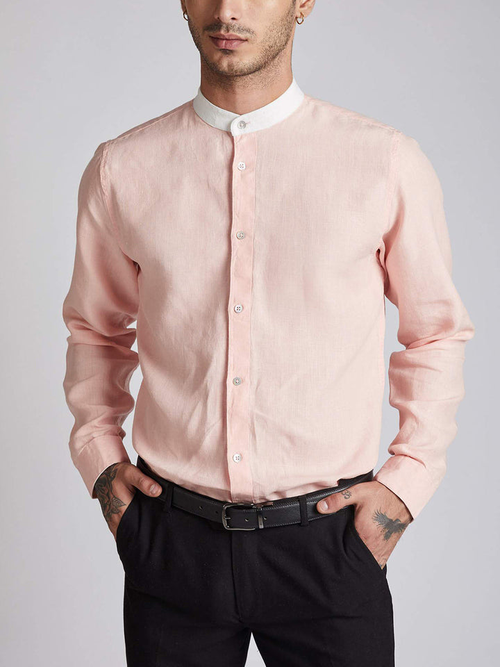 Orbit Contrast Collar Shirt Peach