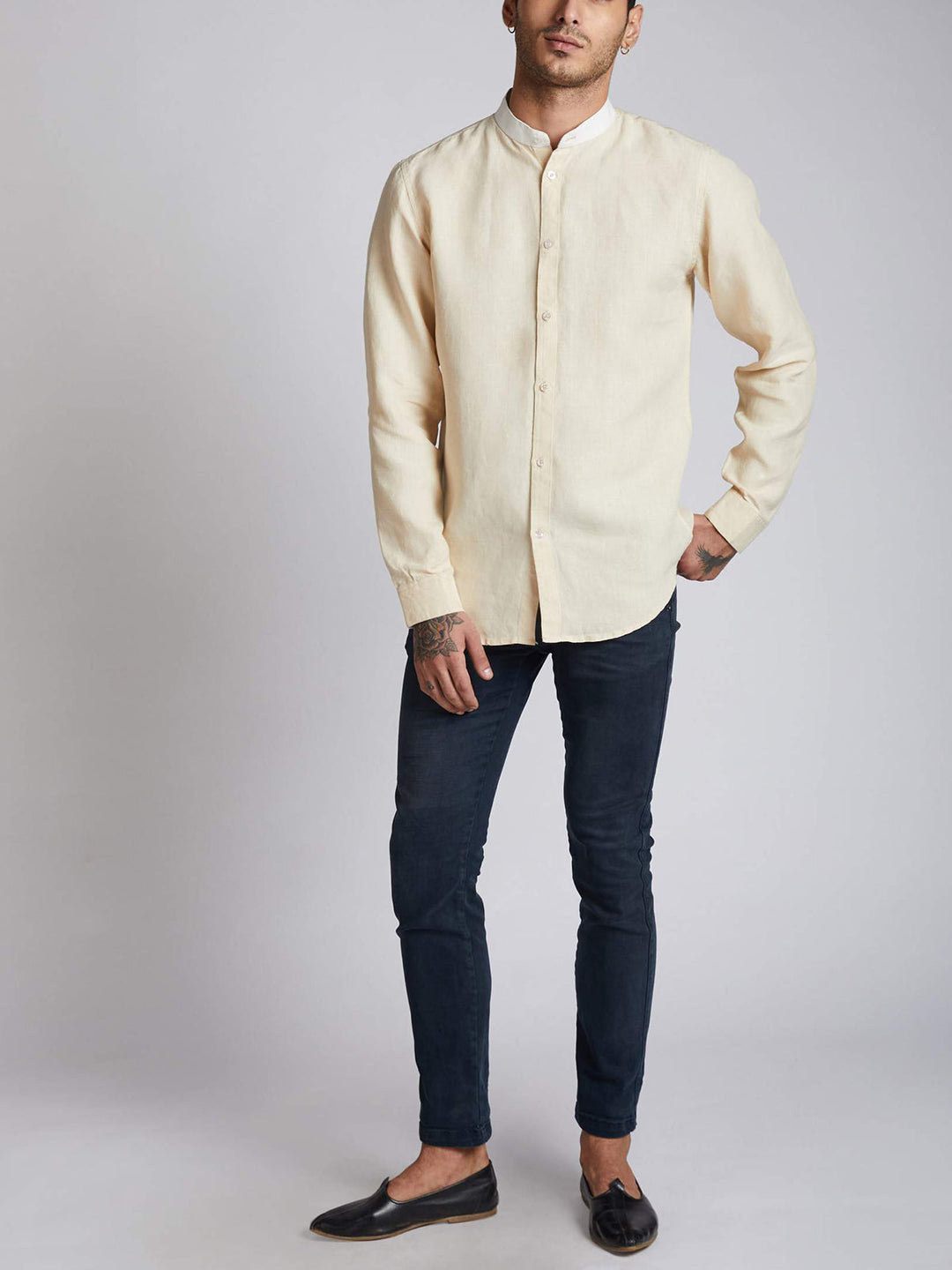 Orbit Contrast Collar Shirt Beige