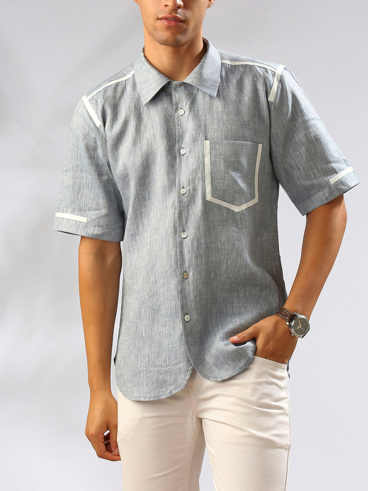 Palm Resort Collar Shirt- Blue Melange