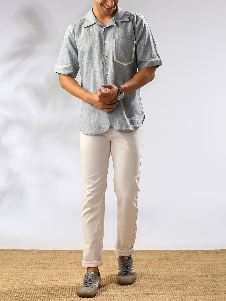 Palm Resort Collar Shirt- Blue Melange