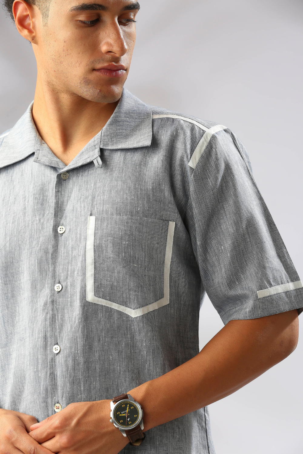 Palm Resort Collar Shirt- Blue Melange