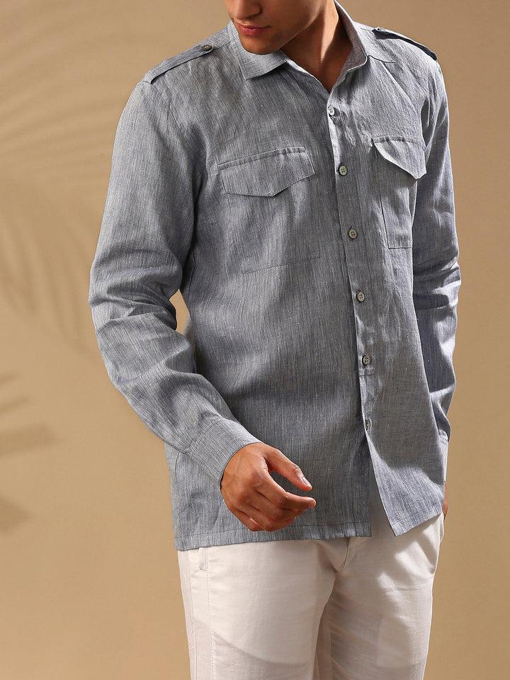 Sequoia Elbow Patch Shirt- Blue Melange