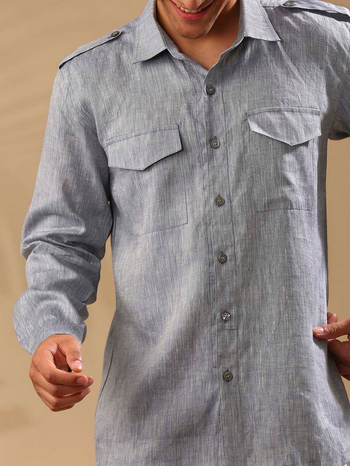 Sequoia Elbow Patch Shirt- Blue Melange