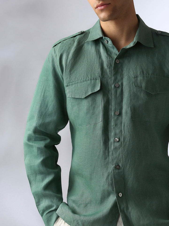 Sequoia Elbow Patch Shirt- Deep Green