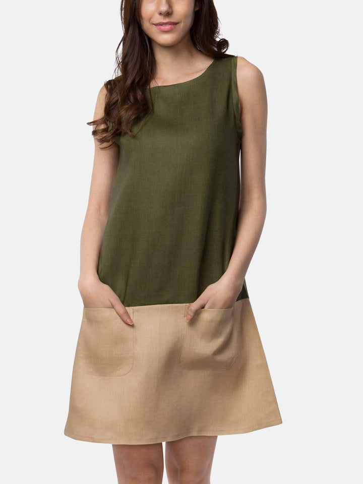 Dew Colourblock Dress Olive