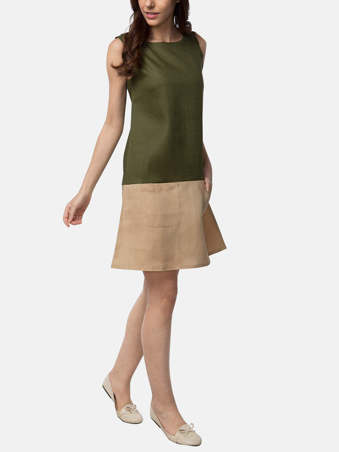 Dew Colourblock Dress Olive