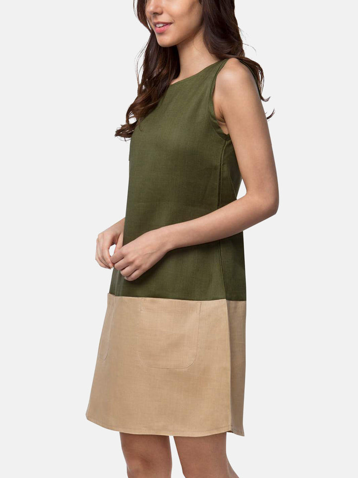 Dew Colourblock Dress Olive