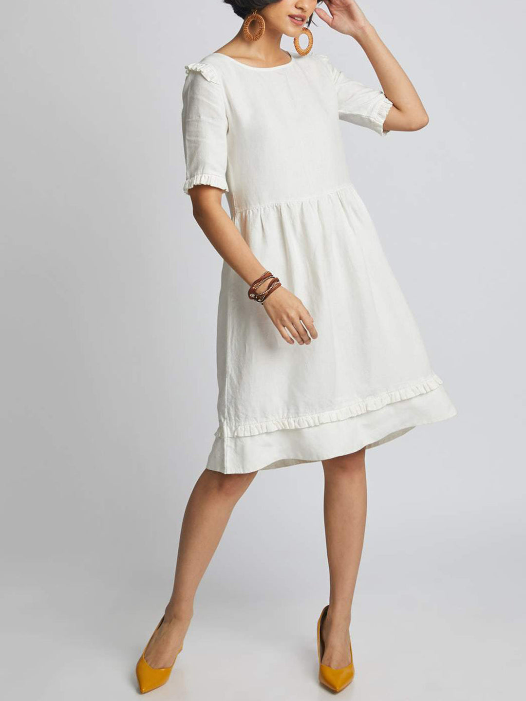 Flare Ruffle Dress White