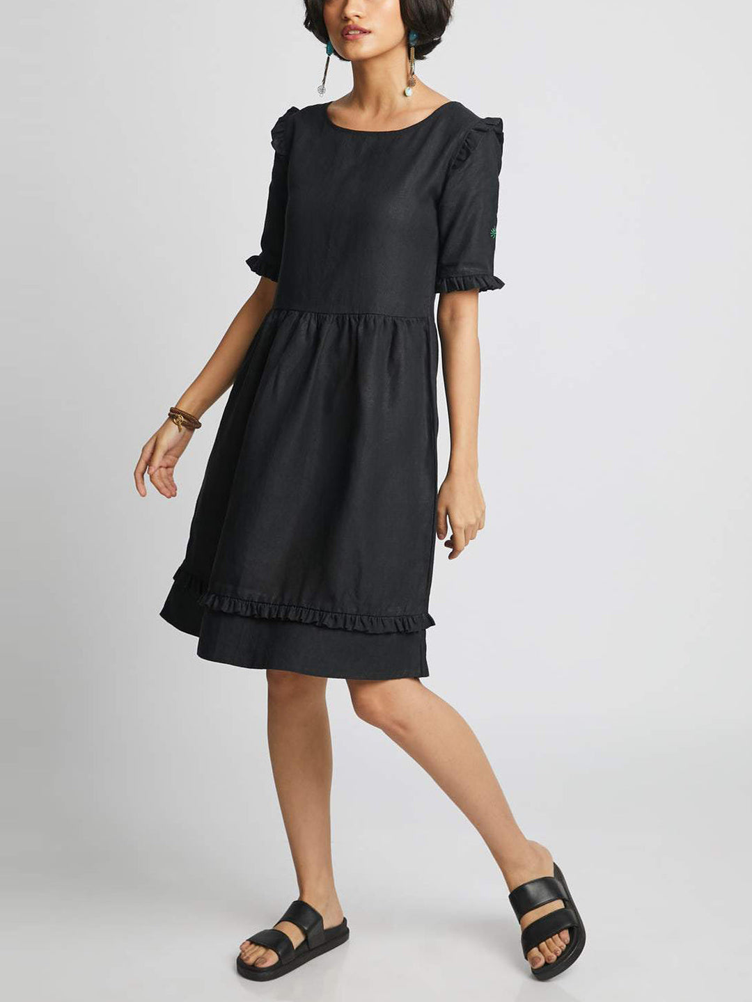 Flare Ruffle Dress Black