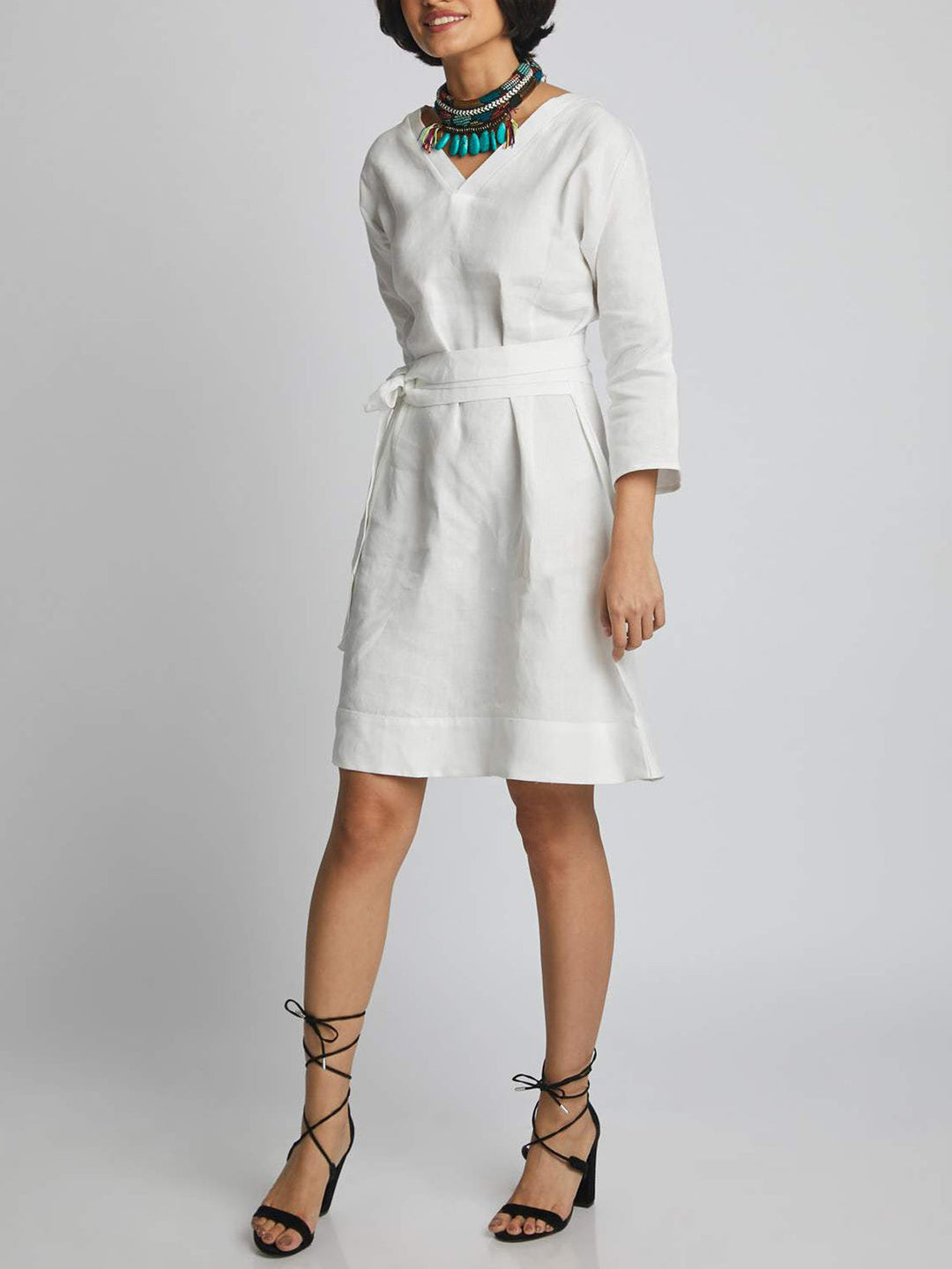 Dazzle Tie Up Dress White